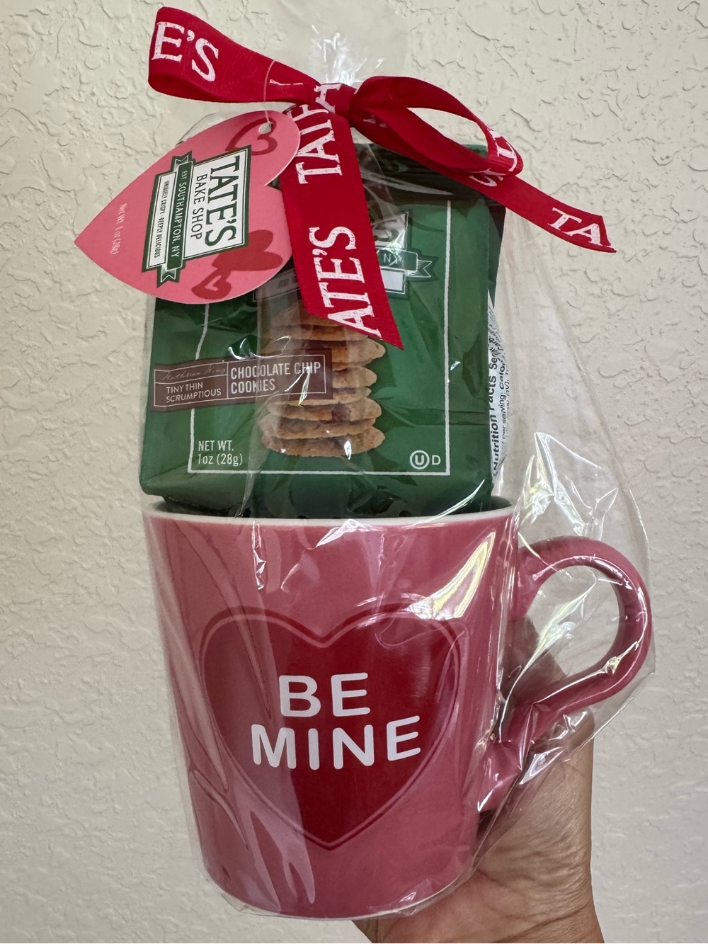 Be Mine Pink Heart Mug Gift Set with Tate's Cookies